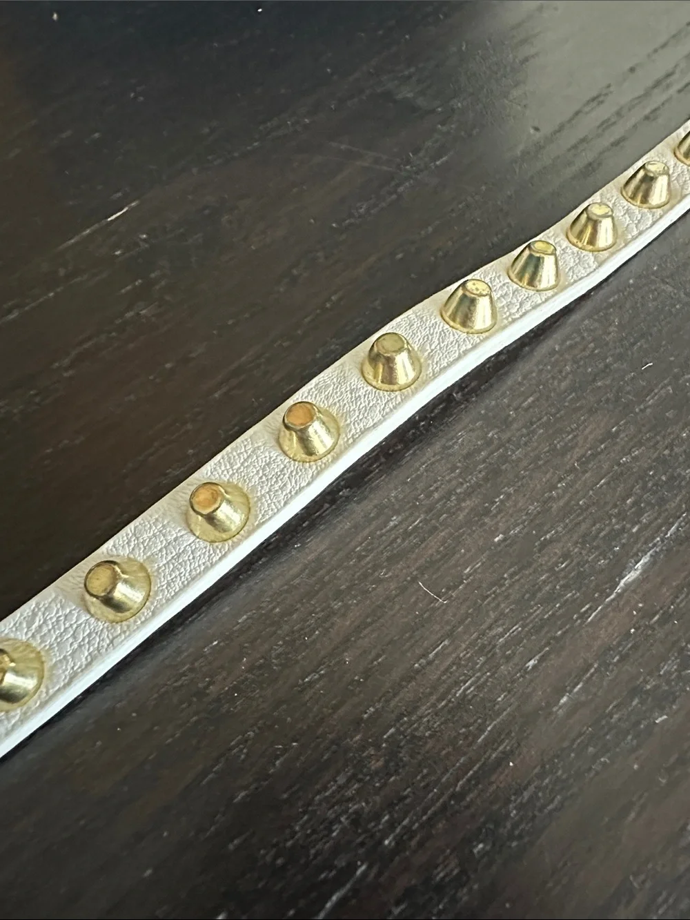 Studded White Leather Women’s Belt with Gold Hardware